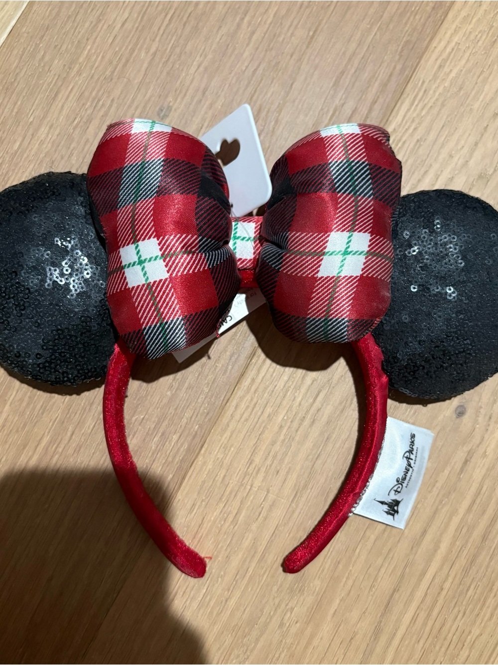 Disney Black Sequin Minnie Ears Headband with Red Satin Band